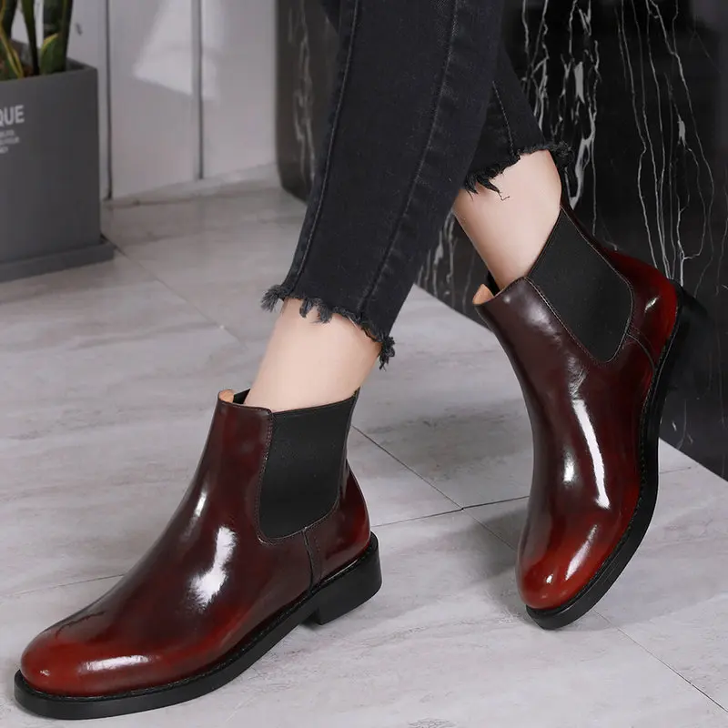

F.N.JACK Winter Boots Women Sewing Designed Ankle Boots Martin Woman Cow Leather Genuine Leather Boots