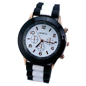 

Casual Dress Top Women Geneva Watch Gifts for 2019 Direct Selling Duo Color White Silicone Fashion Analog Quartz Wristwatches