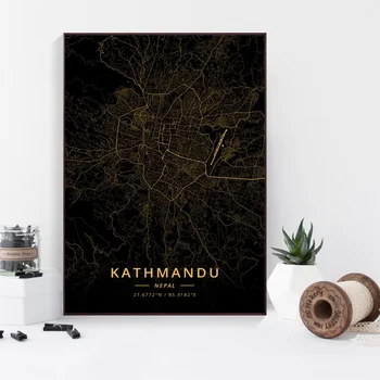 

Kathmandu Nepal City Map Gold Map Canvas Art Print Wall Pictures for Living Room No Frame