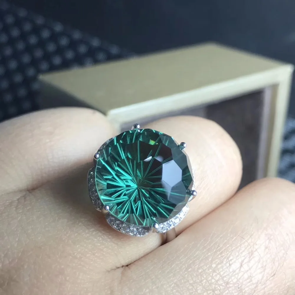 Натуральное кольцо с зеленым кристаллом, красивое, новейший шлифовальный процесс, кристальная Чистка, серебро 925 пробы, настраиваемый размер