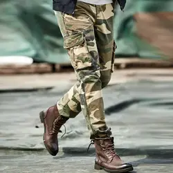 Новый бренд военные камуфляж Мужские брюки карго Повседневное прочные брюки многие карманные свободные шаровары хлопок Для мужчин Костюмы