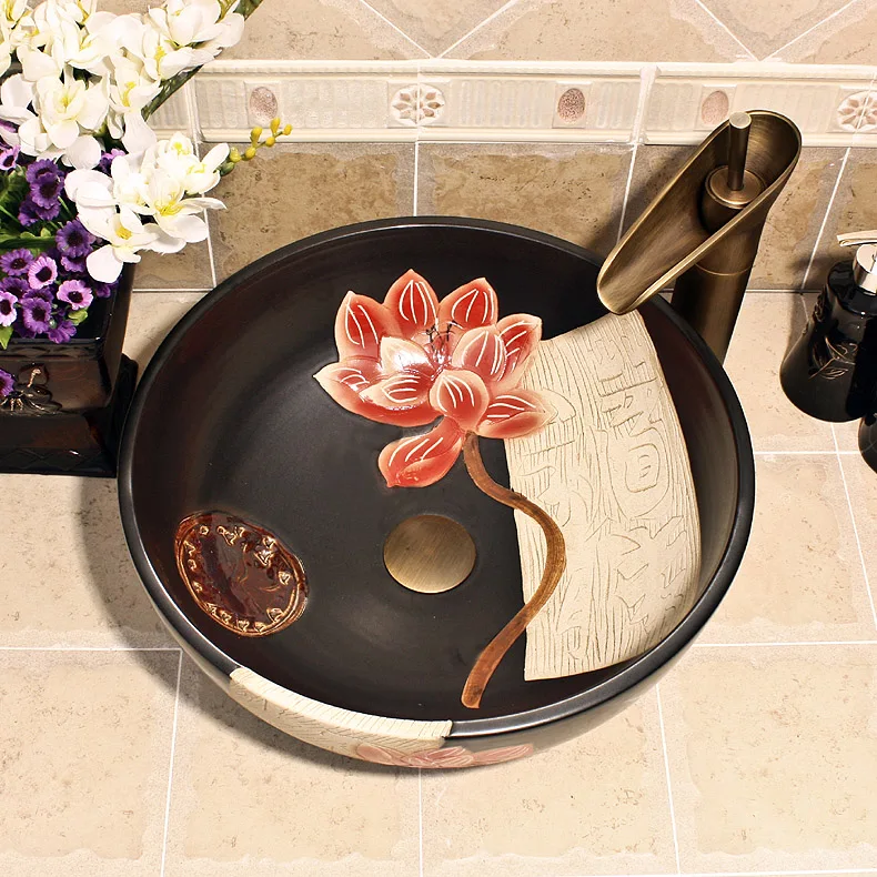 Europe style luxury bathroom vanities chinese Jingdezhen Art Counter Top ceramic indoor wash basin (6)