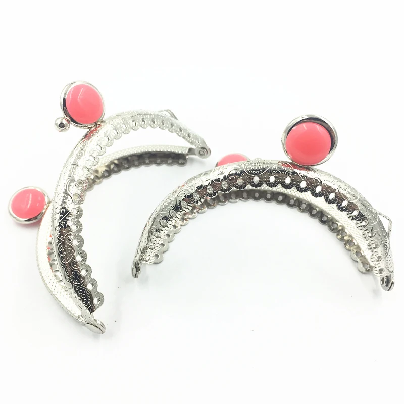 1Pc Kiss Clasps Fermoir Lock Handbag Wallet Handle Silver Tone Fuchsia