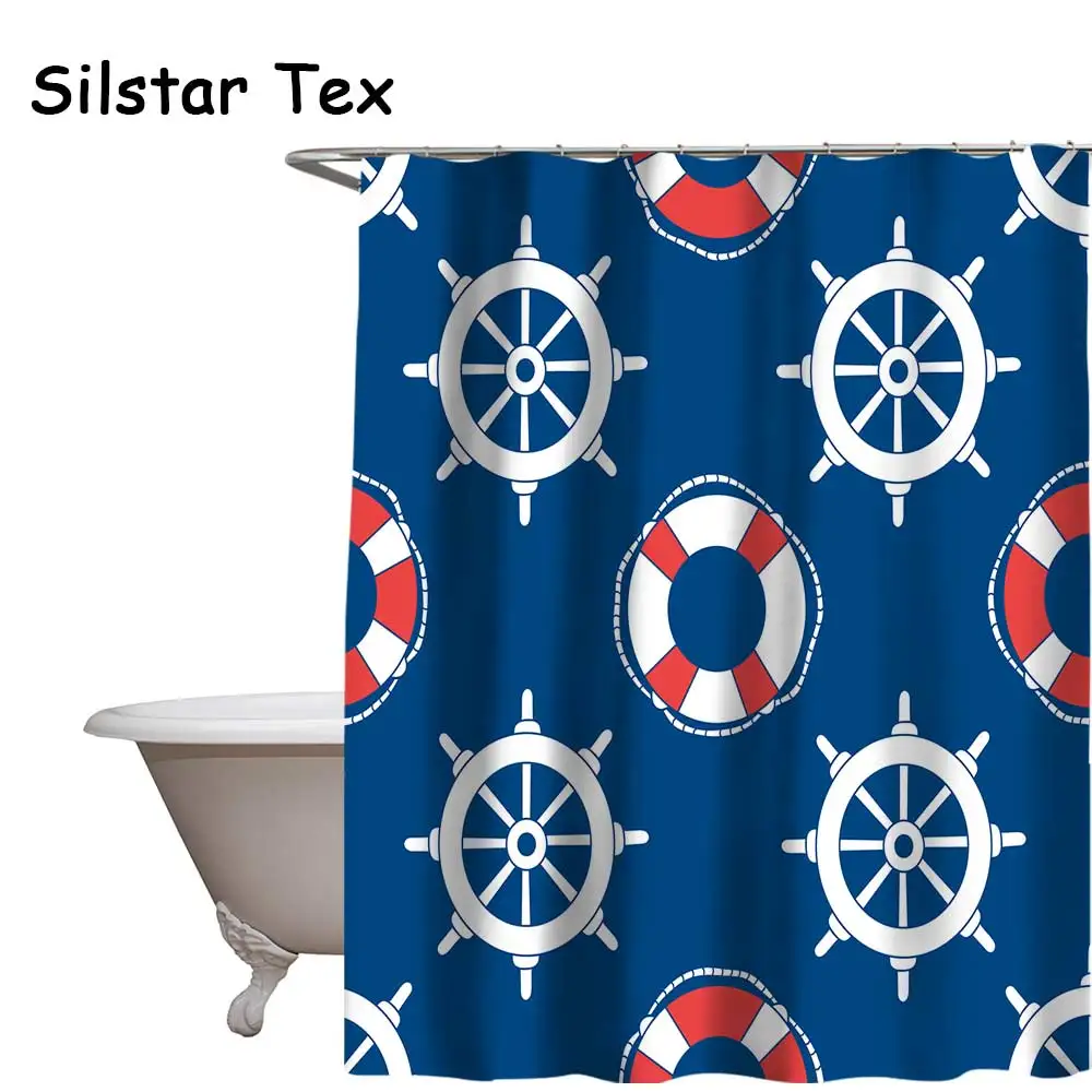Silstar Tex якорь печатных полиэстер ткань с 12 Крючки водостойкие занавески для душа