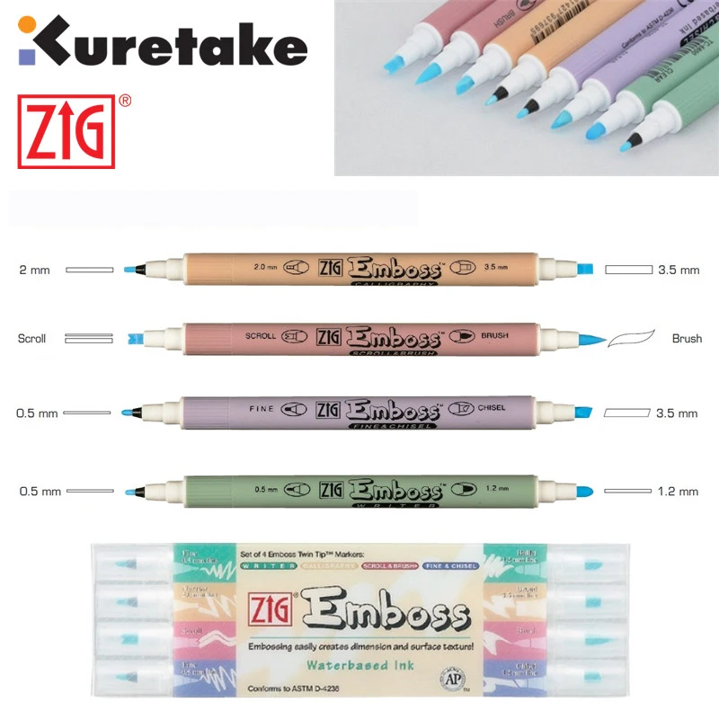 

ZIG Kuretake Embossing Pens Glue Pens Calligraphy Scroll & Brush Fine & Chisel Japan