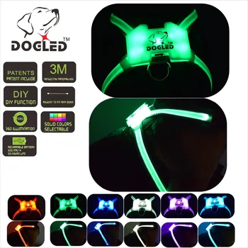 

led dog harness multicolor 7 in 1 USB recharable multi function dog harness rainroof DIY dogharness large led collar