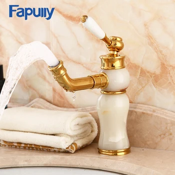 

Fapully Bathroom Basin Faucet Single Porcelain Handle Brass Jade Body Deck Mounted Mixer Tap Hot And Cold Taps Single Hole Sink