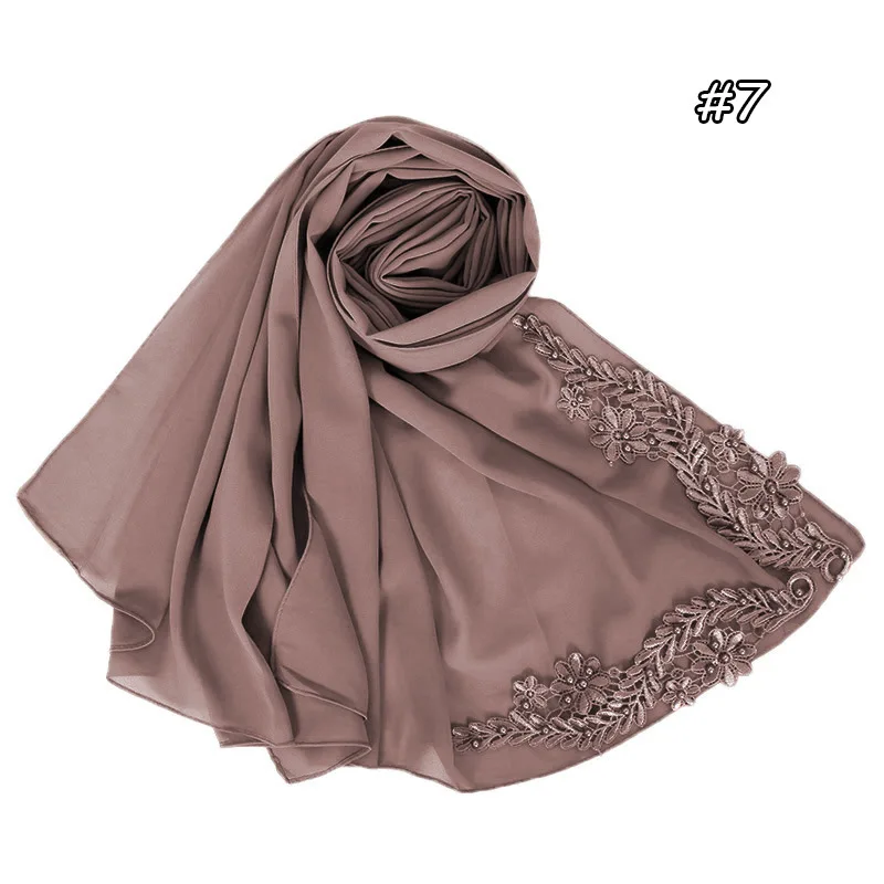 70*180 см шифоновый хиджаб шарф с жемчугом femme musulman длинные шали исламский платок одежда мусульманские хиджабы с вышивкой - Цвет: 7a