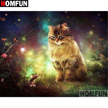

HOMFUN Full Square/Round Drill 5D DIY Diamond Painting "Animal cat mouse" 3D Diamond Embroidery Cross Stitch Home Decor A19033