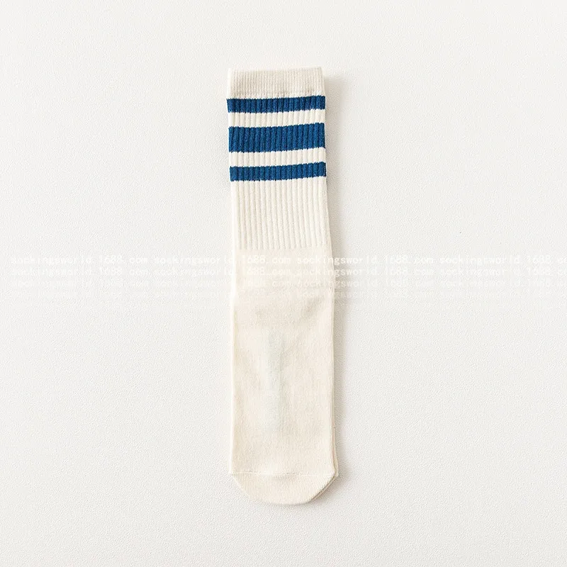 Южная Корея ulzzang полосатые высокие уличные носки без пятки простые мужские и женские Пара спортивных Хлопковых Носков три полосы носки - Цвет: Синий