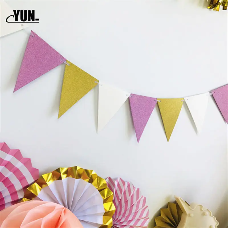 12pcsset white gold golden triangle flag Lahua party wedding room decoration banner beautiful and convenient 8Q (6)