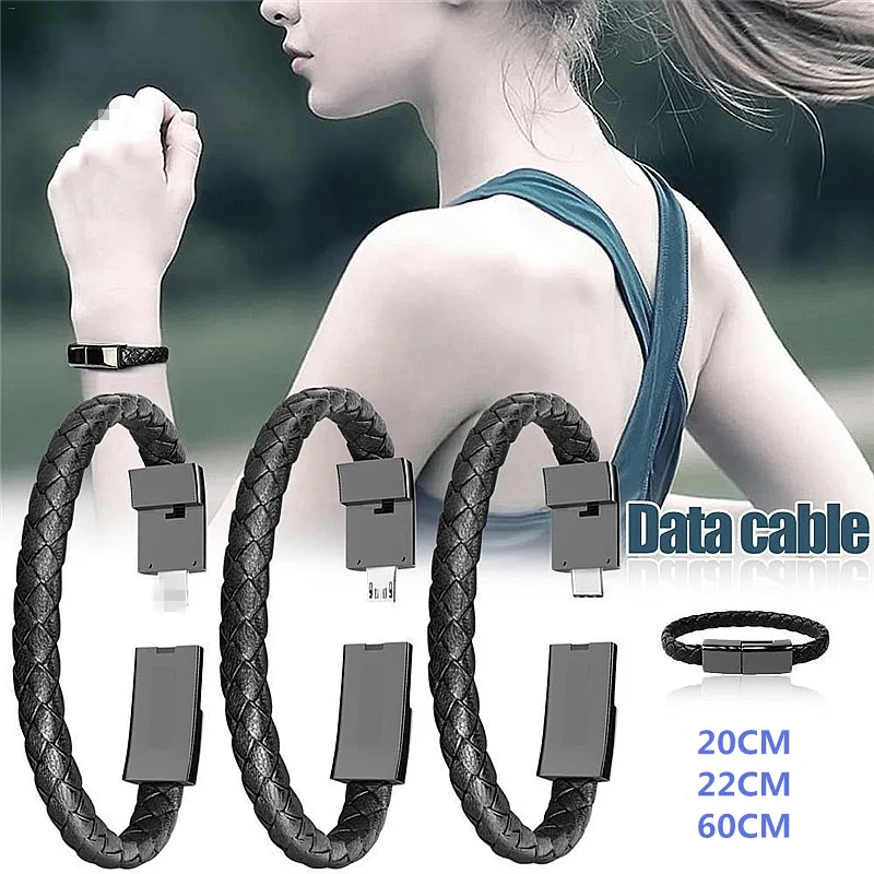 

Portable Leather Mini Micro USB Bracelet Charger Data Charging Cable Sync Cord For iPhone X XS MAX XR Android Type-C Phone Cable