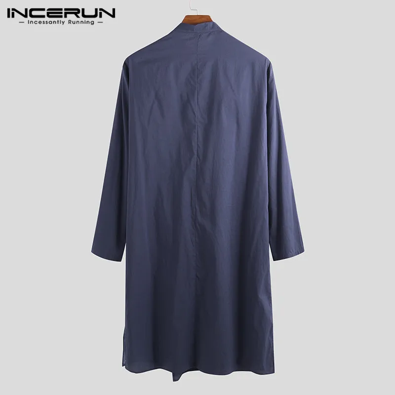 INCERUN Muslim Clothes Men Islamic Arab Kaftan Cotton Long Sleeve Patchwork Middle East Saudi Arabia Men Robes Jubba Thobe