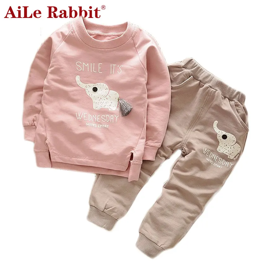 

AiLe Rabbit Kids Clothes Autumn Baby Boys Girls Cartoon Elephant Cotton Set Children Clothing Sets Child T-ShirtPants Suit k1