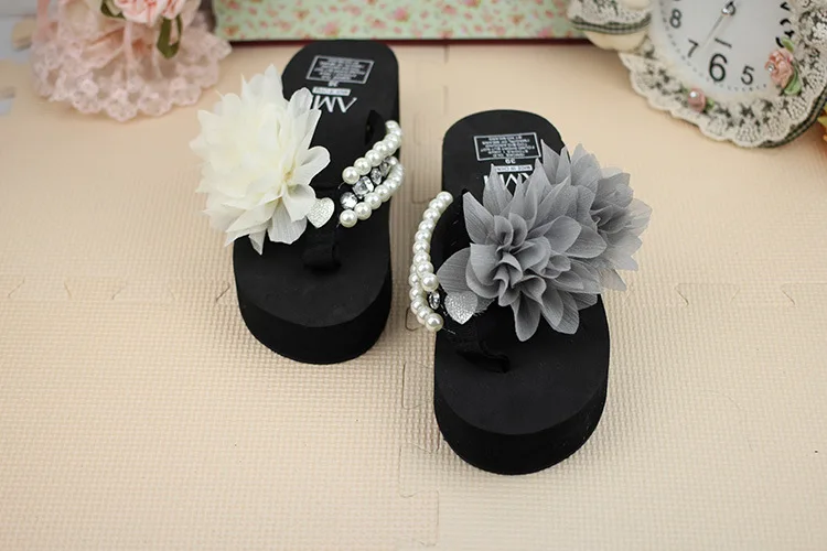 Chiffon Flowers Female Slippers Online Summer 2019 Beach Shoes Non-slip Flip Flops Wedge Platform53