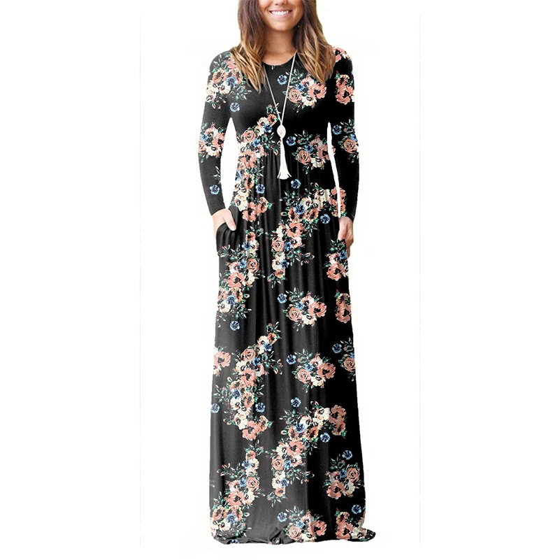 

Women Large Boho White Maxi Long Dress Floral 2019 Dress fall O neck Size New and Print Beach Dresses Sizes Plus Fit Flare