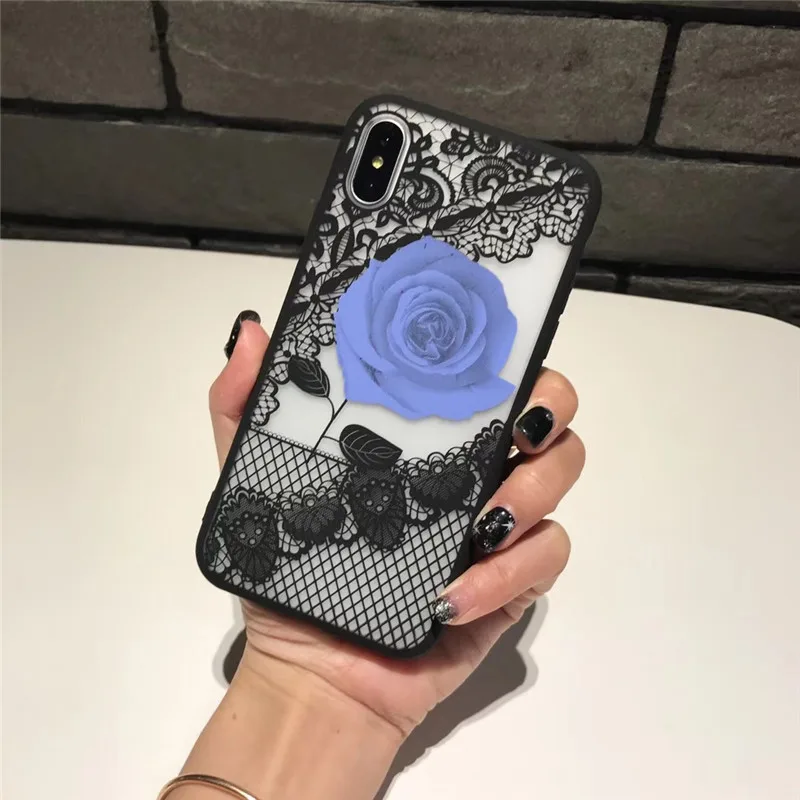 Tfshining Sexy Lace Flower Rose Case For iPhone X 10 Soft Clear Silicone Protective Cover Case For iPhone 6 6s 7 8 Plus Capinhas (5)
