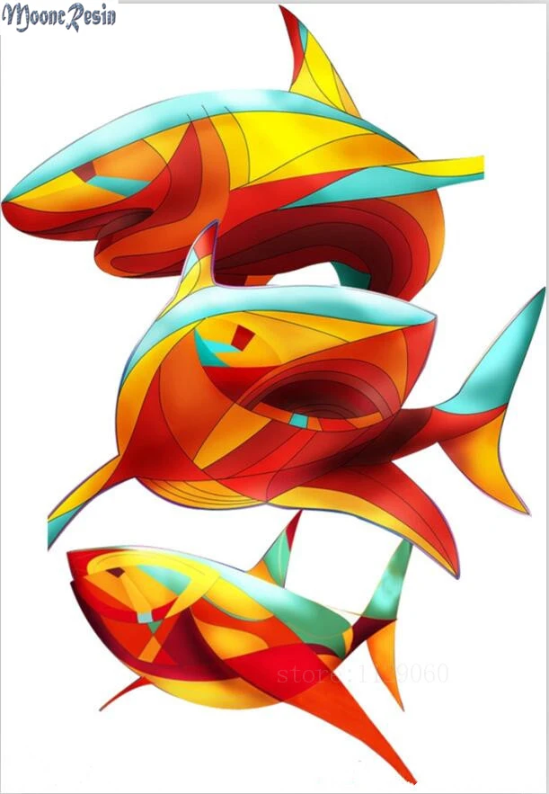 

MOONCRESIN 3D Diamond Mosaic Feeding Sharks Diamond Embroidery Needlework Diy Diamond Painting Cross Stitch Decoration Gifts Kit