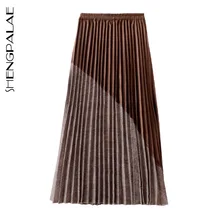 SHENGPALAE/Новинка, Весенняя женская плиссированная юбка в винтажном стиле, в стиле пэчворк, длиной до щиколотки, с завышенной талией, FQ894