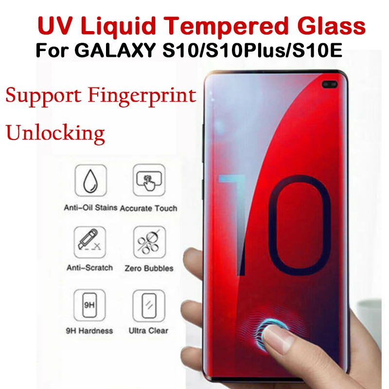 

For Samsung Galaxy S10 S10 Plus S10E Full 3D UV Liquid Tempered Glass Full Glue Screen Protector Support Fingerprint Unlock Film