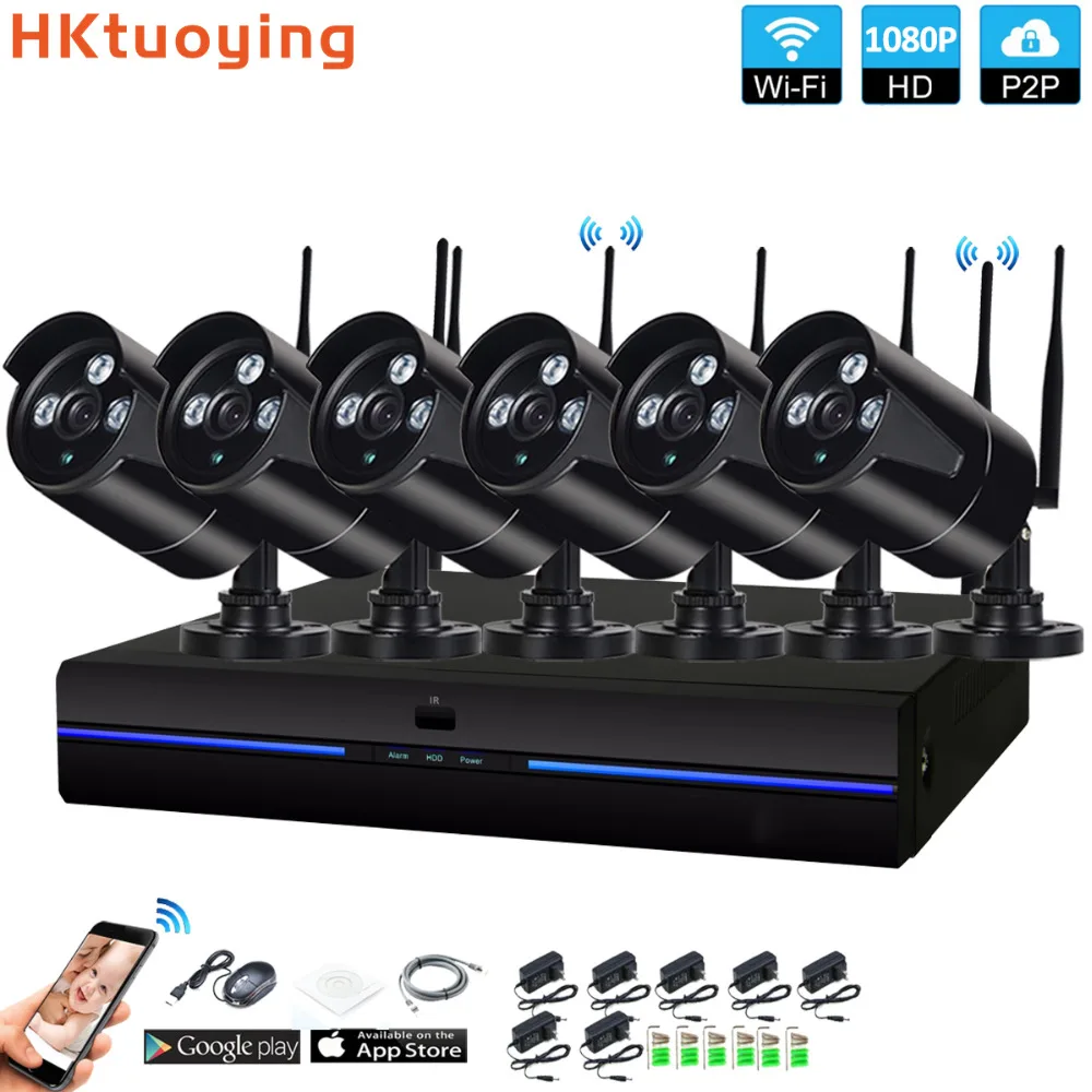 Plug and Play 6CH 1080 P HD Беспроводной NVR комплект P2P внутренний наружный IR Ночное Видение