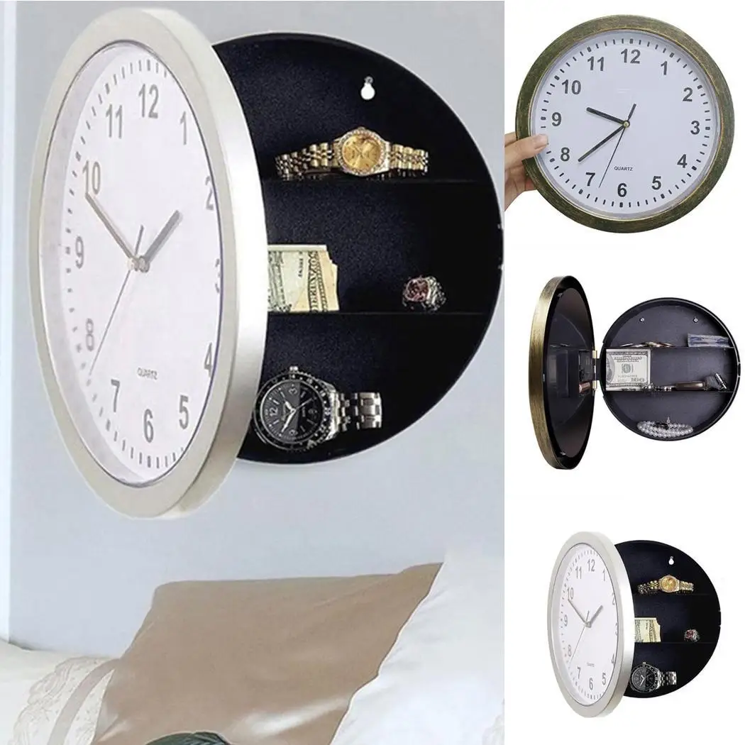 

Hidden Safe Clock Stash Box Money Living Room,Home Jewelry Round Wall Clock Compartment Stash With Secret Box
