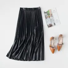 Одежда высшего качества Pu Для женщин девочек линия Высокая Талия черная кожаная юбка плиссе длиной сексуальный дизайн