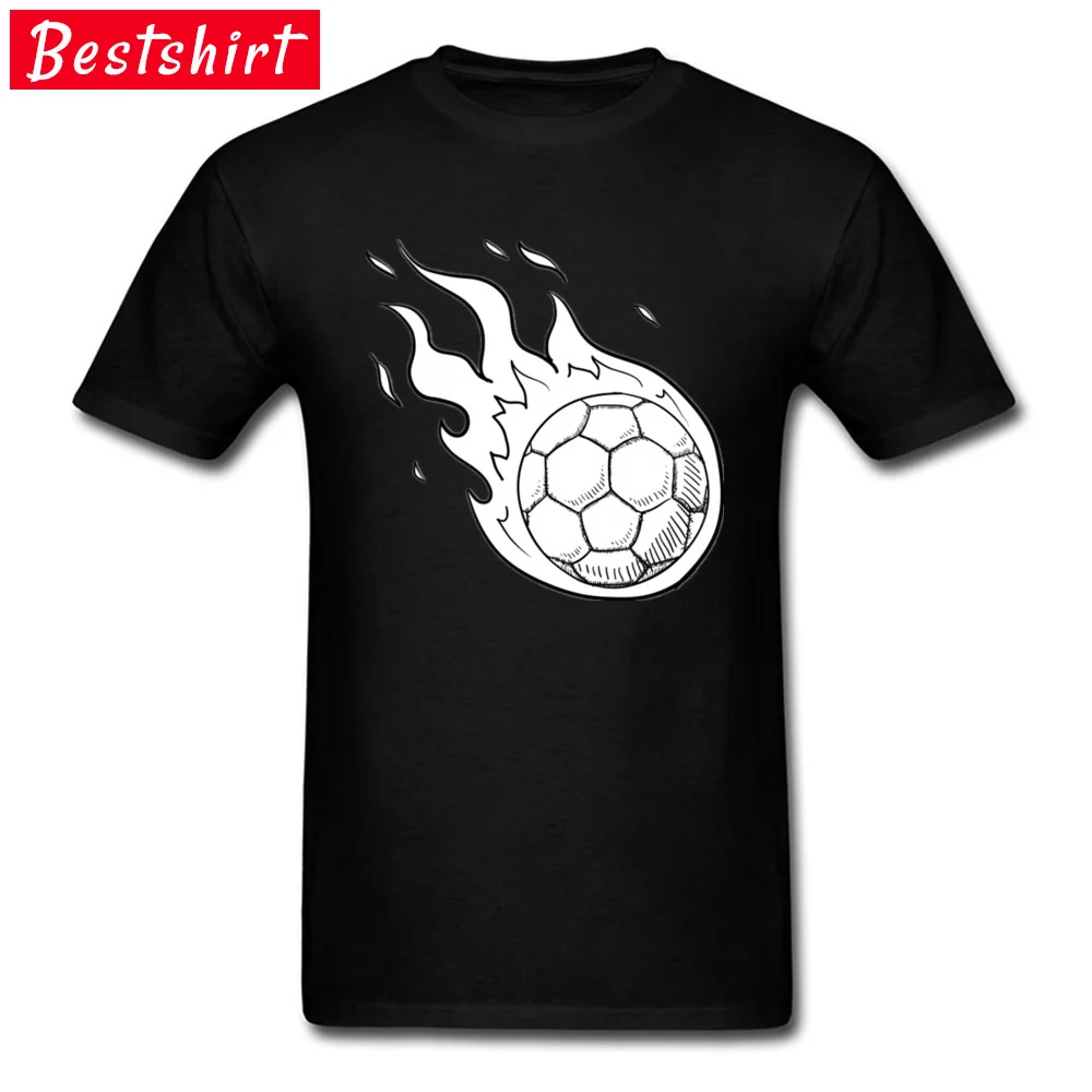 Soccer Ball Flames Round Collar T Shirt Summer Tops Shirts Short Sleeve Cute All Cotton Normal Tops Tees Design Mens Soccer Ball Flames  black