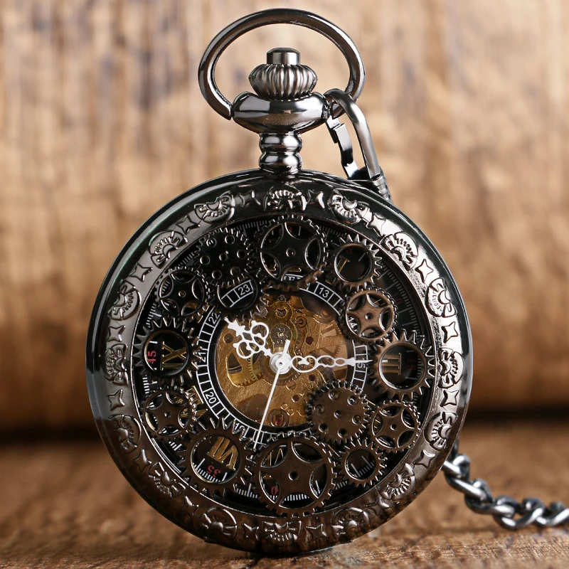 2016 New Arrival Exquisite Gear Wheel Hollow Pocket Watch font b Mechanical b font Fob Watches