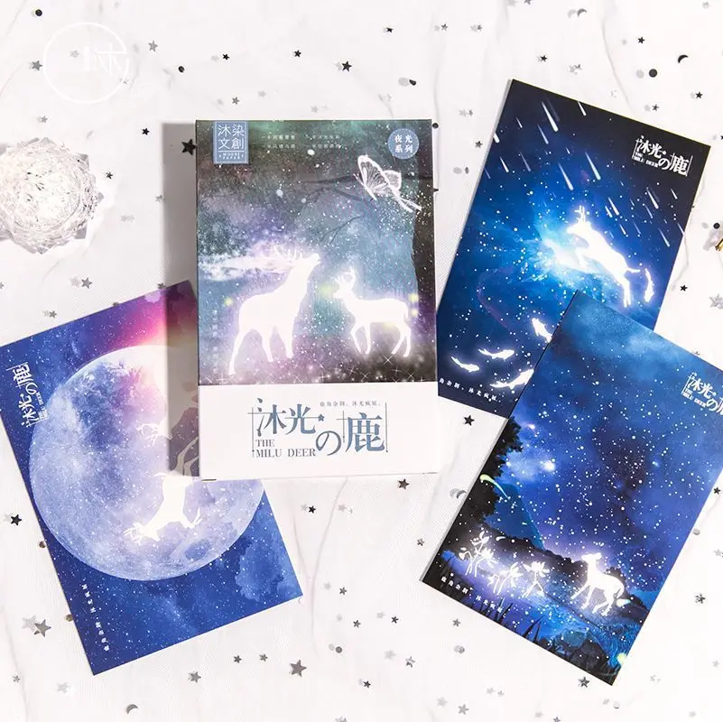 

30 Sheets/Set Christmas Elk Deer Luminous Postcard/Greeting Card/Birthday Letter Envelope Gift Card