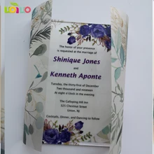 Веллум бумага бесплатный дизайн горячая Распродажа Заказная персонализированная печать фиолетовый цветок прозрачная акриловая Свадебная пригласительная карта