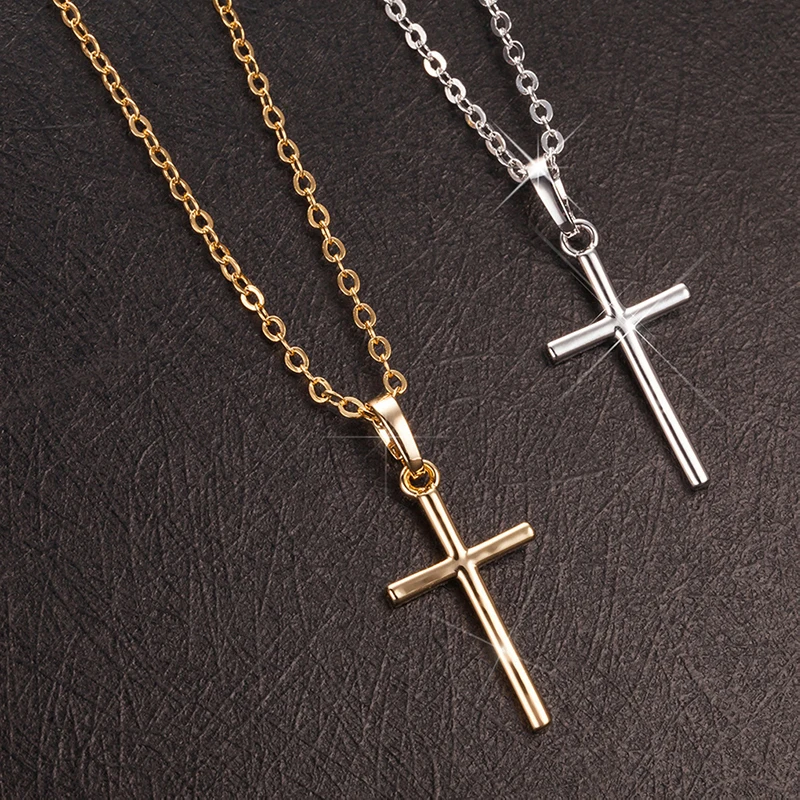 

Fashion Men's Stainless Steel Necklace Golden / Silver Chain Cross Pendant Necklaces for Women Men Party Jewelry colgante hombre