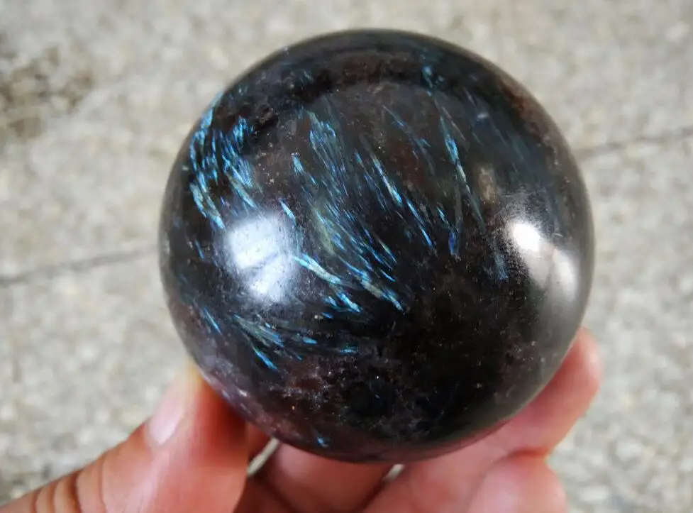 

280g Blue Flash Russian Astrophylite with Garnet and Pyrite Sphere Ball