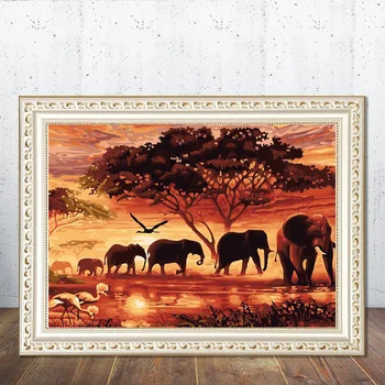 

5D DIY Diamond painting Elephant Cross stitch Diamond Embroidery Grassland sunset Rhinestones Diamond Mosaic Pattern