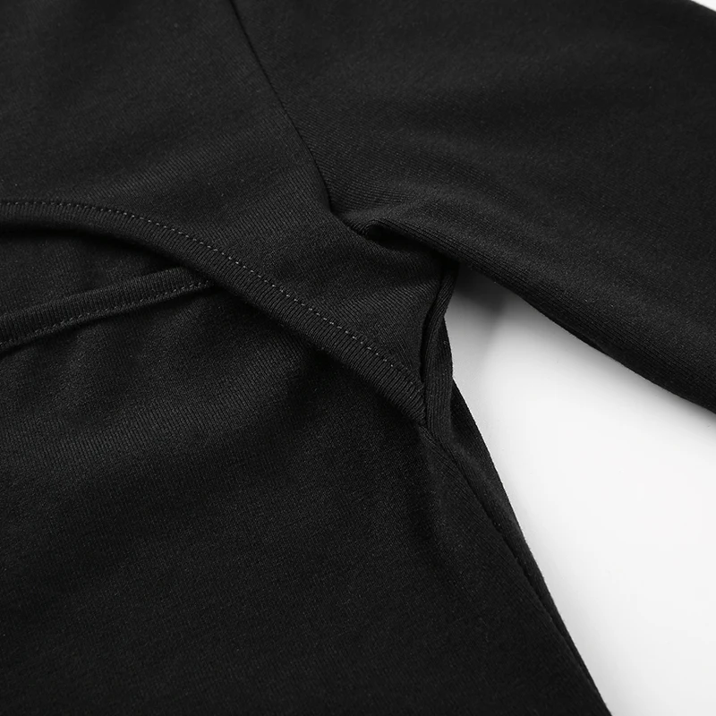 Weekeep, Сексуальная Черная открытая футболка, женская, облегающая, тонкая талия, обрезанная футболка, уличная одежда, круглый ворот, длинный рукав, укороченный топ