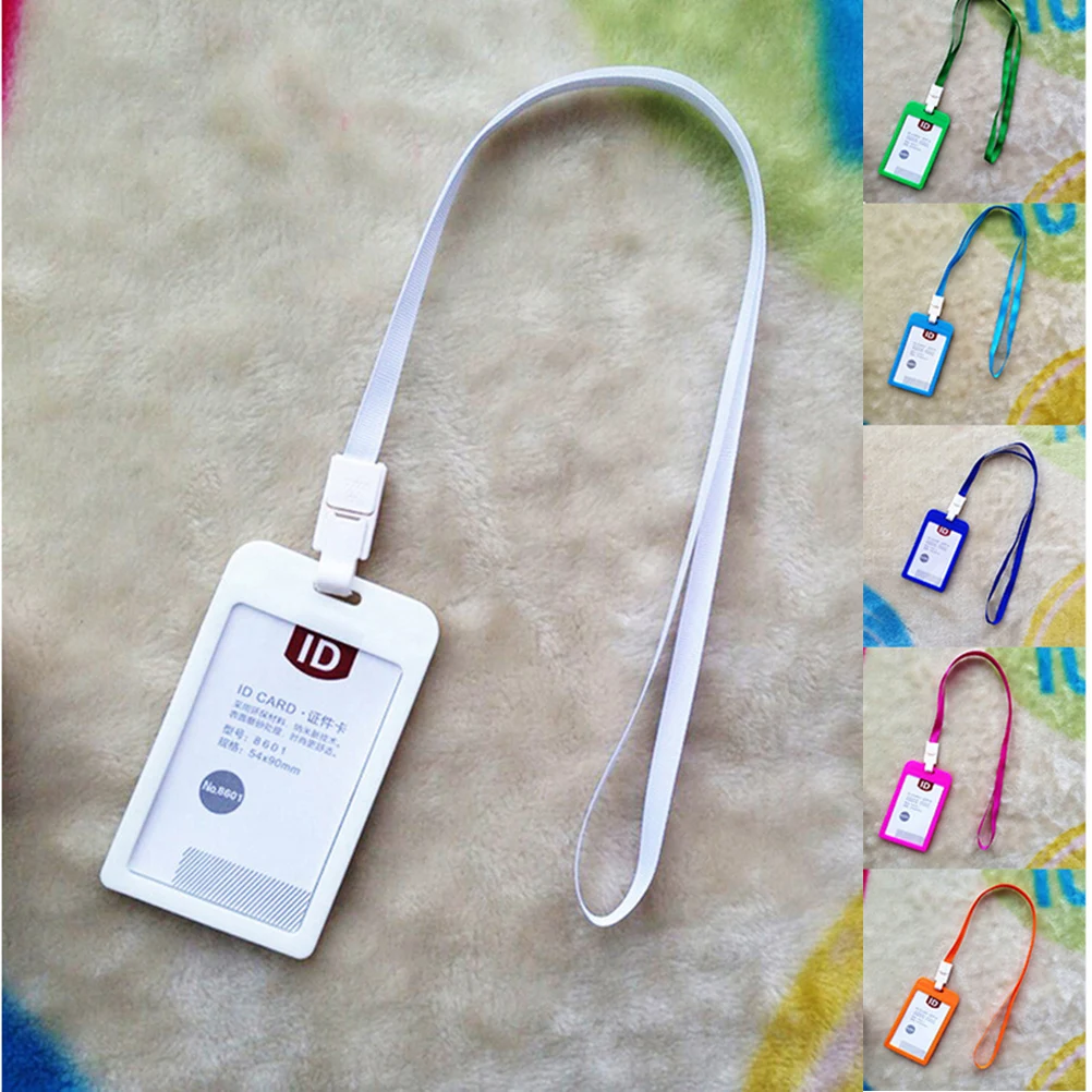 1pcs Candy Colors PP ID Card Holder  Name Tag Exhibition Cards Business Badge Holder With Lanyard School Office Supplies