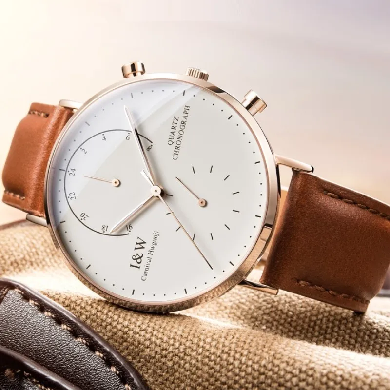 

Relogio masculino CARNIVAL Ultra thin Quartz Watch Men Thickness 8 mm Leather Strap 24 hours Sapphire Mirror Luminous Men Watch