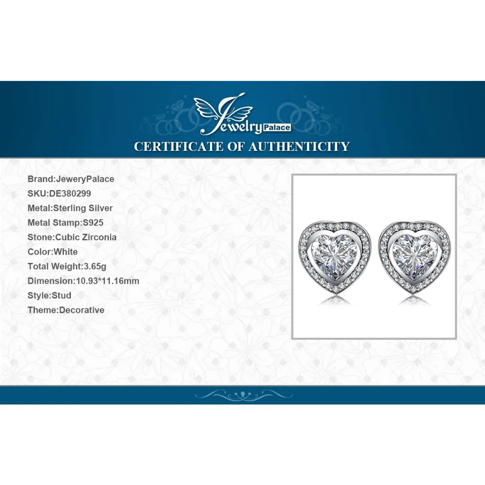 Jewelrypalace стерлингового серебра 925 только сердце серьги шпильки Свадебные для Для