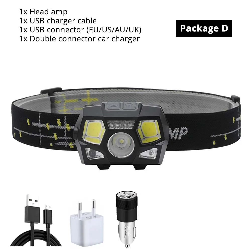 Супер яркий светодиодный налобный фонарь встроенный Индуктивный датчик USB Перезаряжаемый 6 режимов освещения светодиодный налобный фонарь для бега, рыбалки и т. д - Испускаемый цвет: Package D