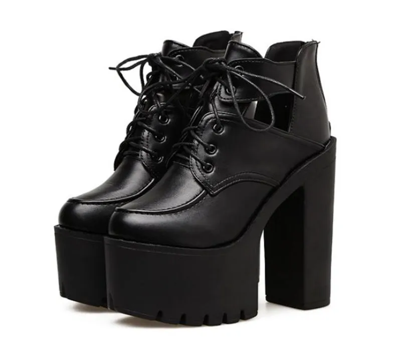 Pxelena Chunky Heels Gothic Schuhe Punk Rock Plattform 2018 Dicken High Pumpen Lace Partei Ausgeschnitten Schwarzes Block Damen Up Zip EqXS4Ew6rx