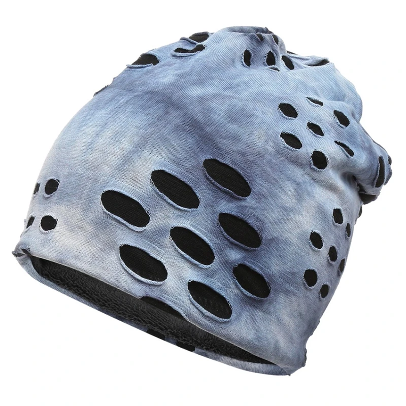 

3 Colors Unisex Holes Design Fleece Hiking Cycling Caps Autumn Winter Knitted Caps Collar Scarf Face Mask Casual Velvet Beanies