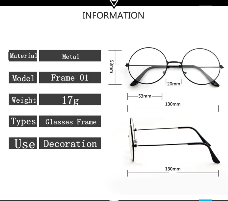 KPAY New Classic Flat Myopia Optical Mirror Simple Metal Women Men Fashion Glasses Frame Vintage Glasses Frame Round Lens