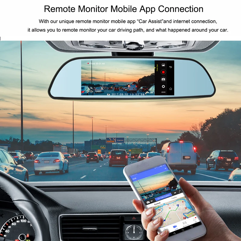 Junsun Android 5.0 Car DVR 3G Rearview Mirror Dual Lens Recorder Camera Full HD 1080P Dash Cam 6.5\