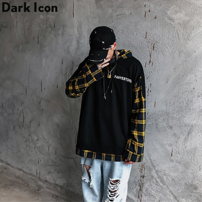 

Dark Icon Fake 2pcs Patchwork Pullover Mens Hoodie 2019 Autumn Street Hip Hop Hoodie Oversized Sweatshirt And Hoodies