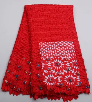 

Latest african laces 2016 red high quality guipure cord lace fabric with multi color beads african dresses for women AMY212B-3