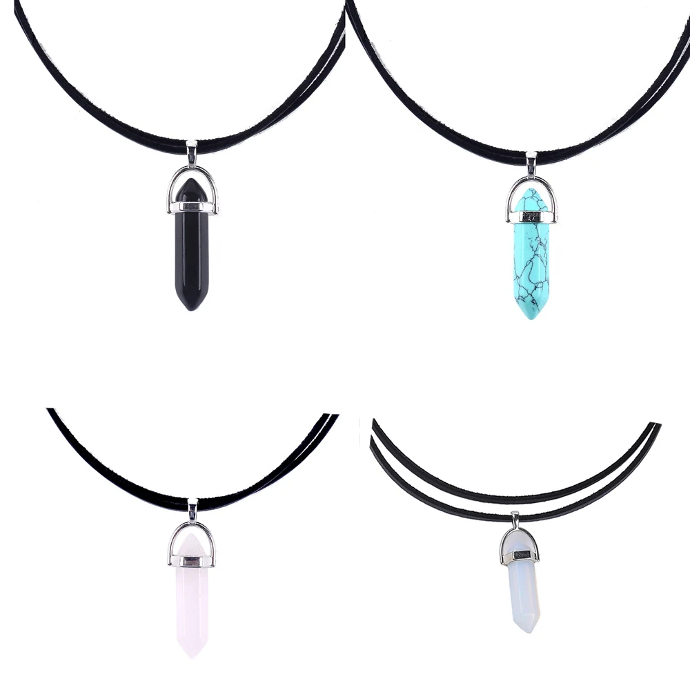 2018-New-Arrival-Leather-Choker-Necklace-Black-Color-Natueal-Stone-Pendant-Necklace-Hexagonal-Column-Quartz-Necklaces-9