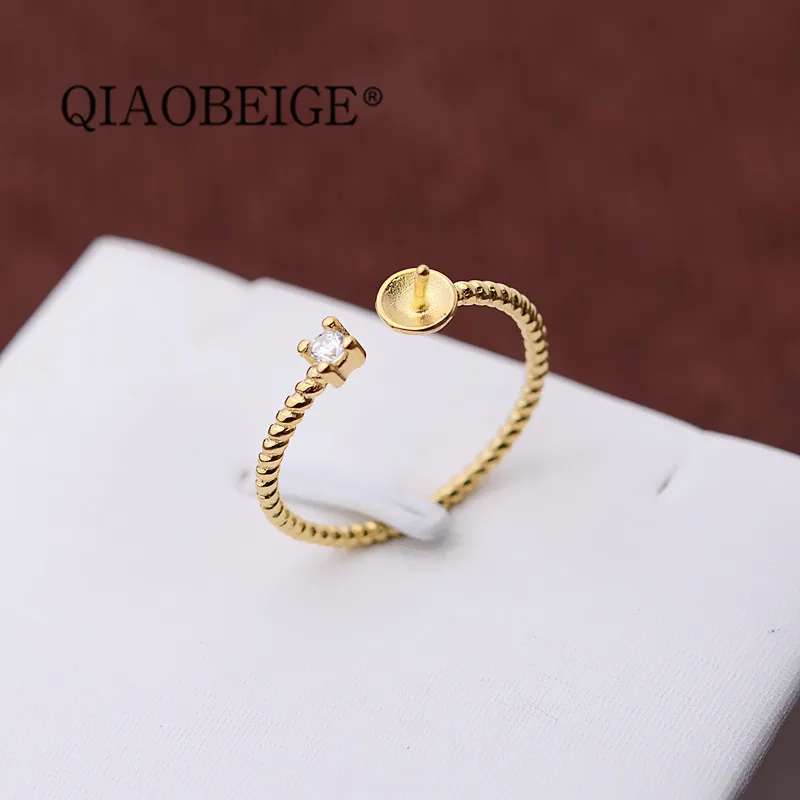 

QIAOBEIGE Top design 925 Sterling silver 5-6-7mm flat freshwater pearl ring diy pearl mounting wholesale DIY accessory fitting
