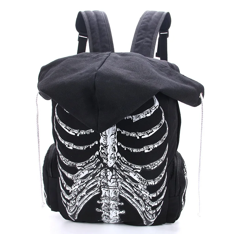 Мужская и женская сумка унисекс с принтом черепа и скелета, школьная сумка для путешествий, сумка для книг в готическом стиле, в стиле панк, уличный стиль, с капюшоном, сумка в подарок