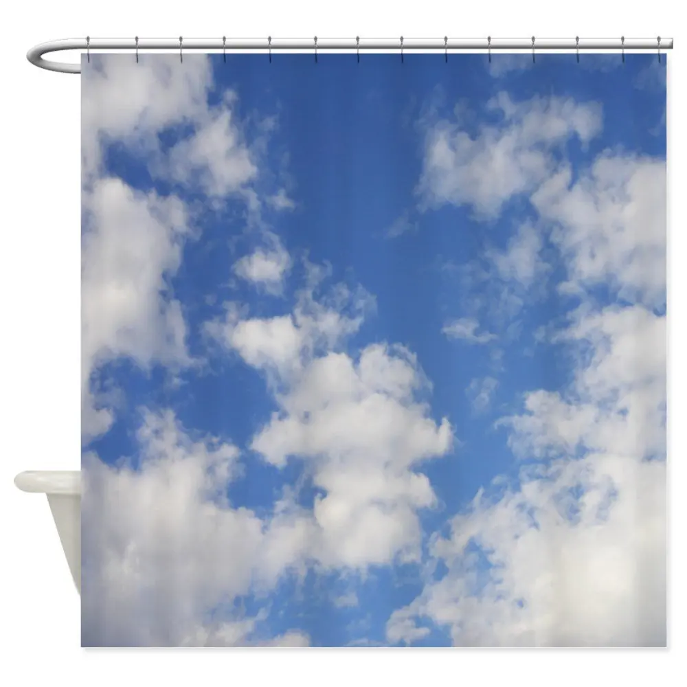 Blue Sky White Clouds Decorative Fabric Shower Curtain Set House