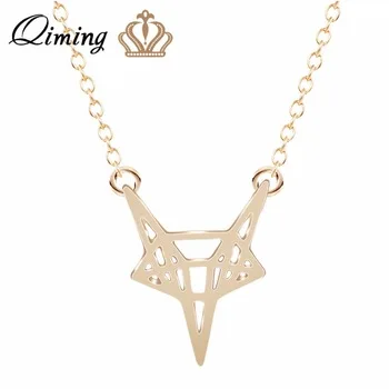 QIMING Tiny Fox Necklace for Women Punk Sexy Jewelry Gold Silver Animal Hollow Pendant Necklace Girls Men Jewelry Collier Femme